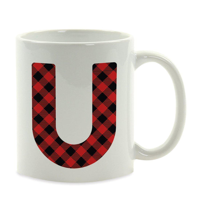 Red Plaid Monogram Letter Ceramic Coffee Mug-Set of 1-Andaz Press-Letter U-