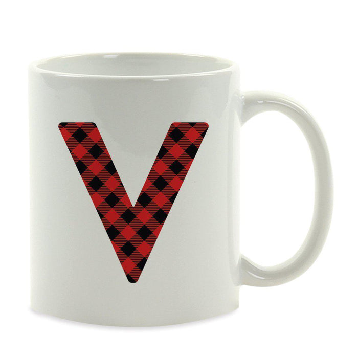 Red Plaid Monogram Letter Ceramic Coffee Mug-Set of 1-Andaz Press-Letter V-