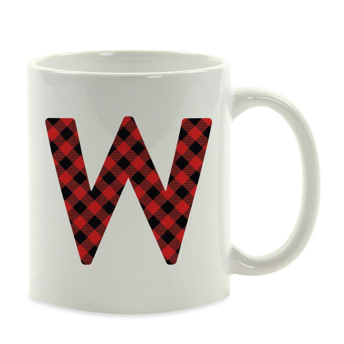 Red Plaid Monogram Letter Ceramic Coffee Mug-Set of 1-Andaz Press-Letter W-