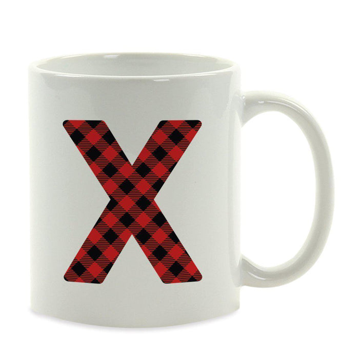 Red Plaid Monogram Letter Ceramic Coffee Mug-Set of 1-Andaz Press-Letter X-