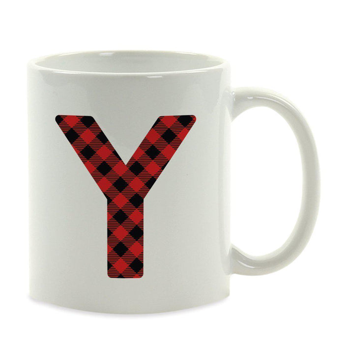 Red Plaid Monogram Letter Ceramic Coffee Mug-Set of 1-Andaz Press-Letter Y-