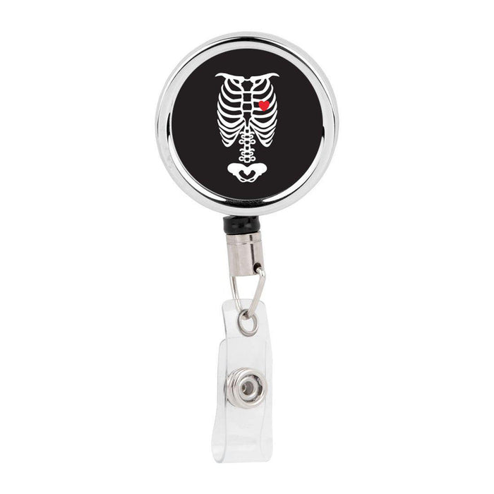 Retractable Badge Reel Holder With Clip, Chaos Coordinator Designs-Set of 1-Andaz Press-Skeleton X Ray Heart-