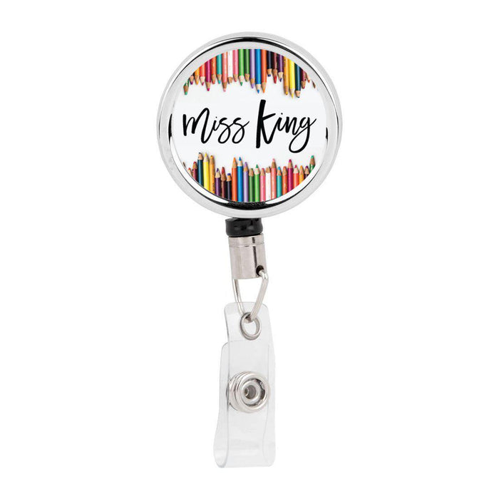 Retractable Badge Reel Holder With Clip, Custom Happy Rainbow, Cute Elegant Design-Set of 1-Andaz Press-Color Pencils-