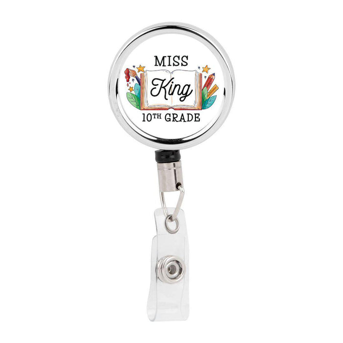Retractable Badge Reel Holder with Clip, Custom Happy Rainbow, Cute Elegant Design, Enchanted Books | Andaz Press