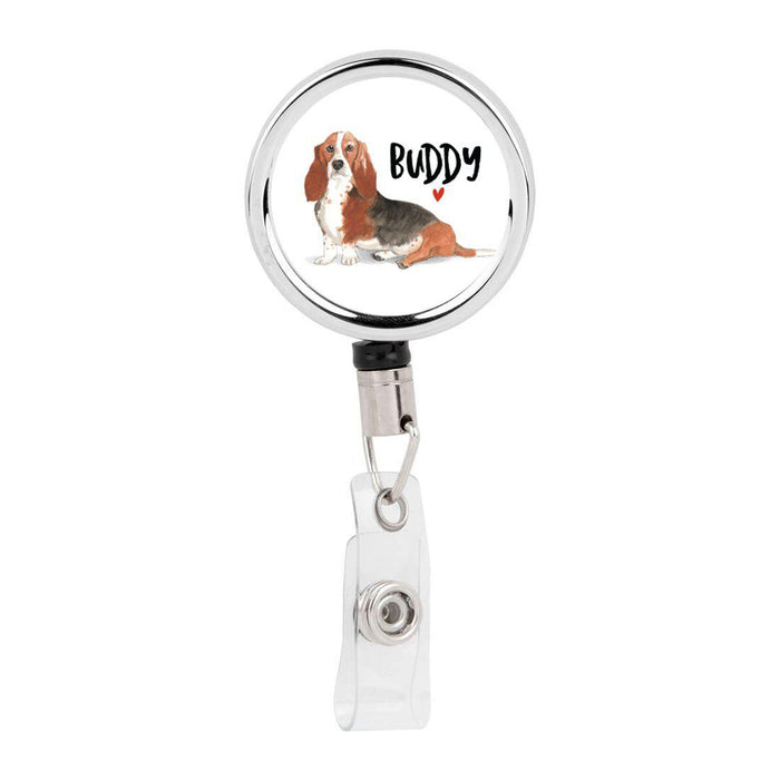 Retractable Badge Reel Holder With Clip, Custom Name Pet Dog Lover Collection 1-Set of 1-Andaz Press-Basset Hound-
