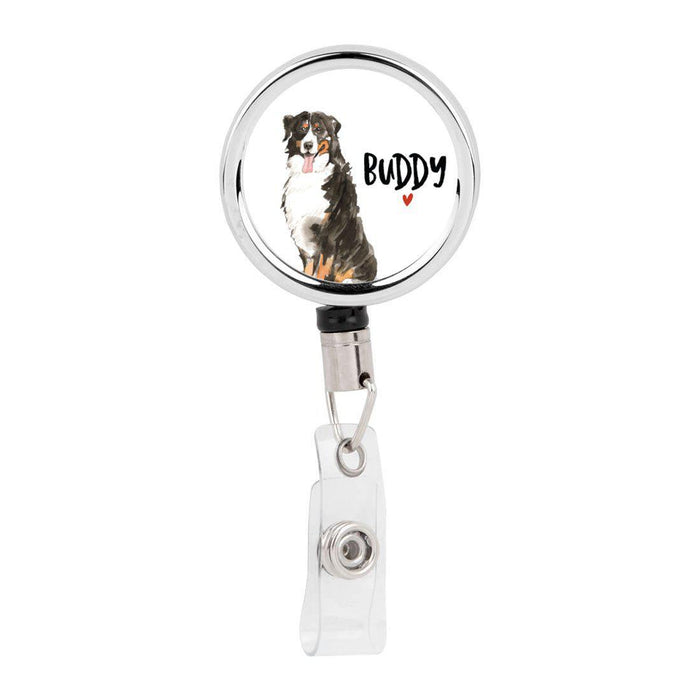 Retractable Badge Reel Holder With Clip, Custom Name Pet Dog Lover Collection 1-Set of 1-Andaz Press-Bernese Mountain Dog-