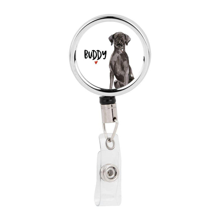Retractable Badge Reel Holder With Clip, Custom Name Pet Dog Lover Collection 1-Set of 1-Andaz Press-Black Lab-