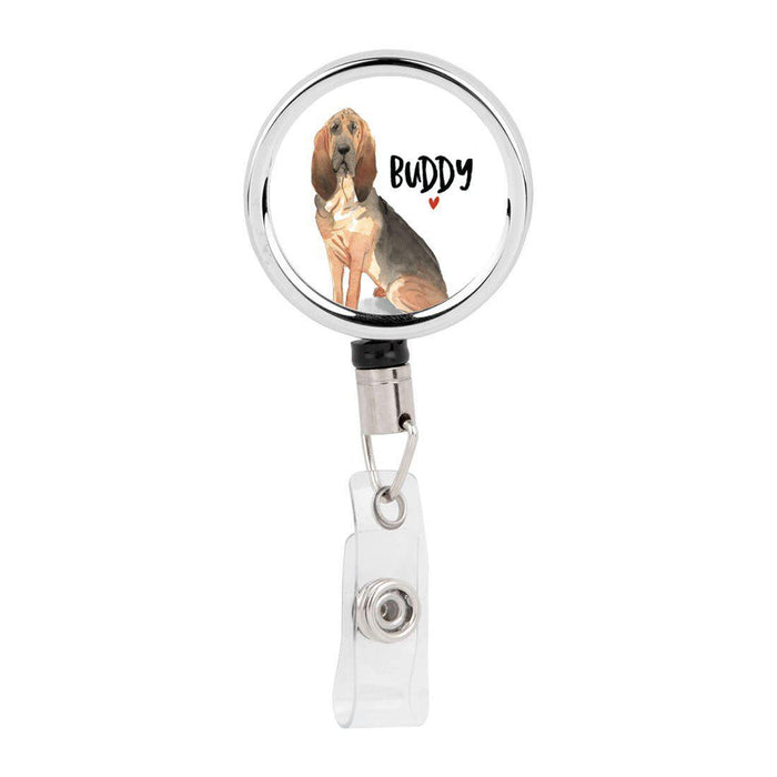 Retractable Badge Reel Holder With Clip, Custom Name Pet Dog Lover Collection 1-Set of 1-Andaz Press-Bloodhound-