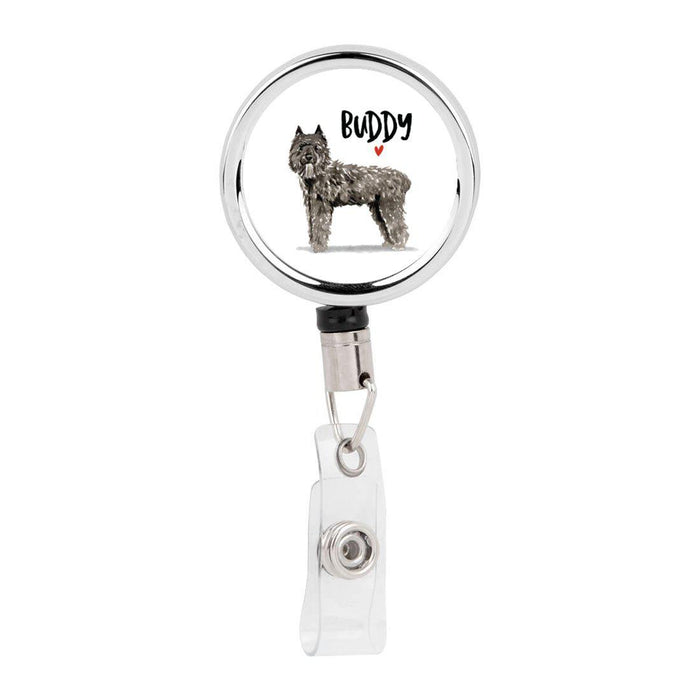 Retractable Badge Reel Holder With Clip, Custom Name Pet Dog Lover Collection 1-Set of 1-Andaz Press-Bouvier des Flandres-