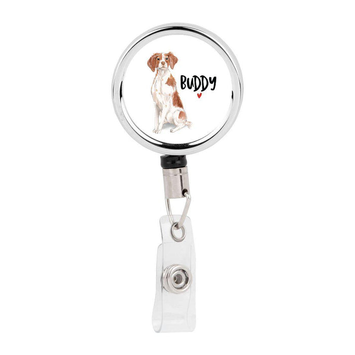 Retractable Badge Reel Holder With Clip, Custom Name Pet Dog Lover Collection 1-Set of 1-Andaz Press-Brittany-