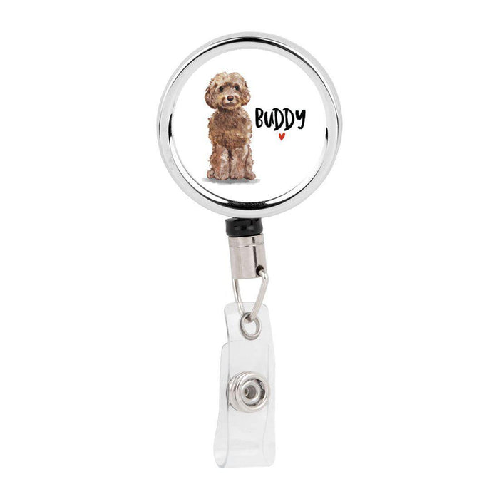Retractable Badge Reel Holder With Clip, Custom Name Pet Dog Lover Collection 1-Set of 1-Andaz Press-Brown Cockapoo-
