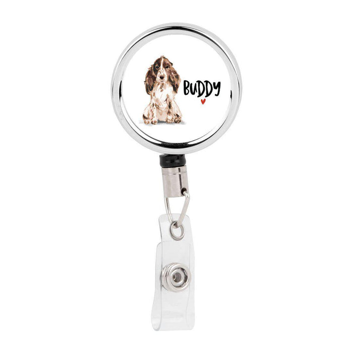 Retractable Badge Reel Holder With Clip, Custom Name Pet Dog Lover Collection 1-Set of 1-Andaz Press-Brown Cocker Spaniel-