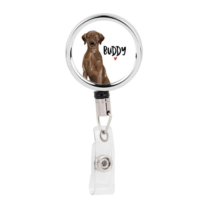 Retractable Badge Reel Holder With Clip, Custom Name Pet Dog Lover Collection 1-Set of 1-Andaz Press-Brown Labrador Retriever-