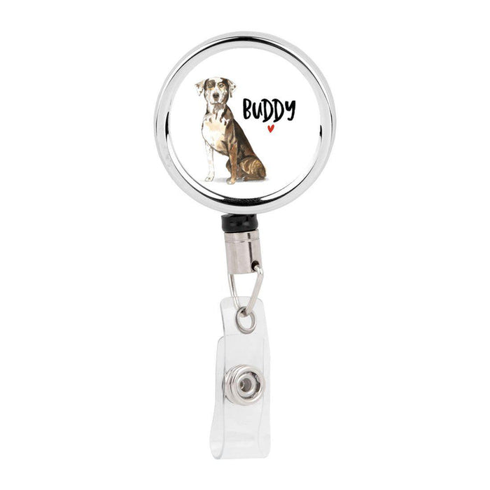 Retractable Badge Reel Holder With Clip, Custom Name Pet Dog Lover Collection 1-Set of 1-Andaz Press-Catahoula Leopard Dog-