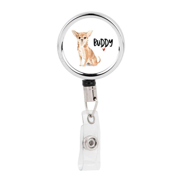 Retractable Badge Reel Holder With Clip, Custom Name Pet Dog Lover Collection 1-Set of 1-Andaz Press-Chihuahua-