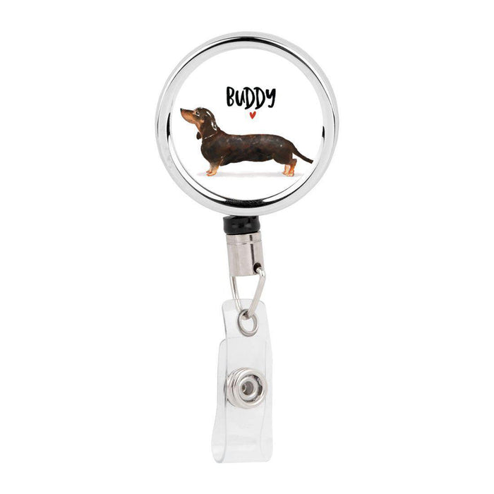 Retractable Badge Reel Holder With Clip, Custom Name Pet Dog Lover Collection 1-Set of 1-Andaz Press-Dachshund-
