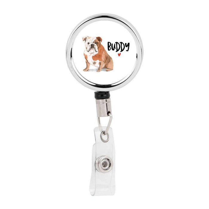 Retractable Badge Reel Holder With Clip, Custom Name Pet Dog Lover Collection 1-Set of 1-Andaz Press-English Bulldog-
