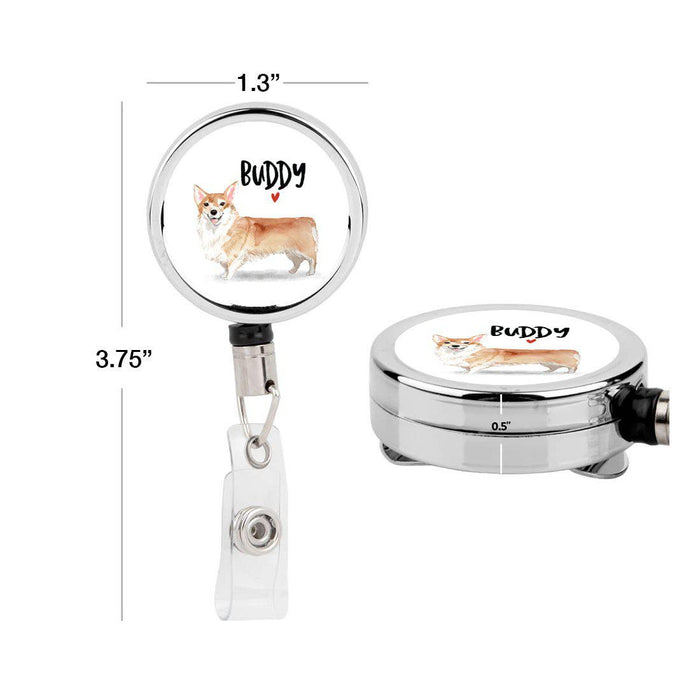 Retractable Badge Reel Holder With Clip, Custom Name Pet Dog Lover Collection 2-Set of 1-Andaz Press-Corgi-