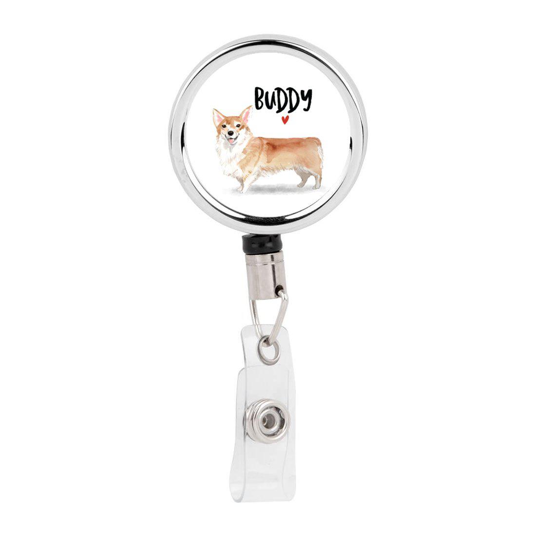 Retractable Badge Reel Holder with Clip, Custom Name Pet Dog Lover Collection 2, Corgi | Andaz Press