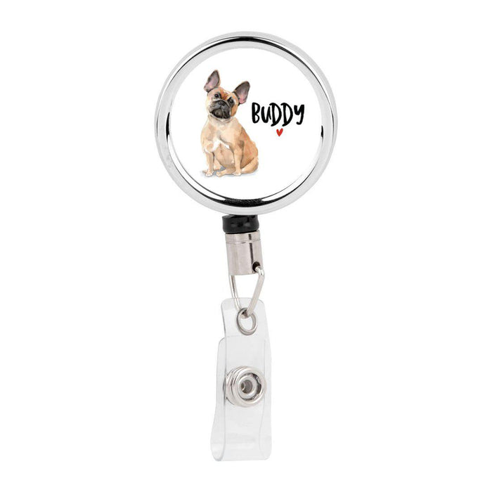 Retractable Badge Reel Holder With Clip, Custom Name Pet Dog Lover Collection 2-Set of 1-Andaz Press-French Bulldog-