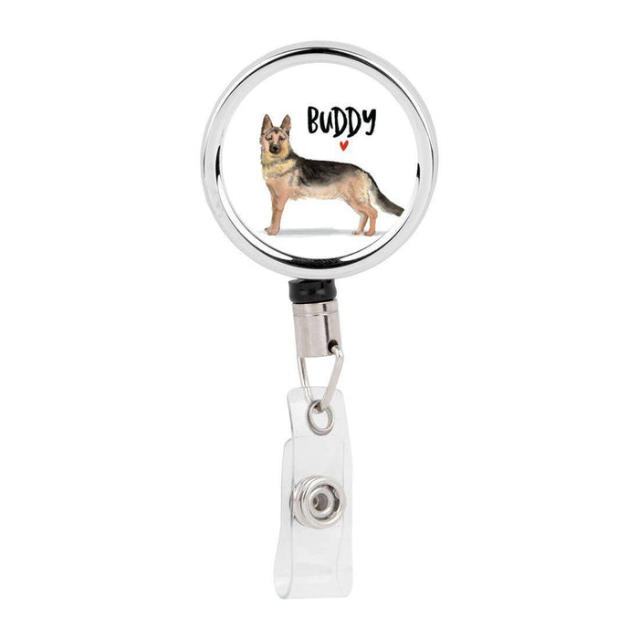 Retractable Badge Reel Holder With Clip, Custom Name Pet Dog Lover Collection 2-Set of 1-Andaz Press-German Shepherd-