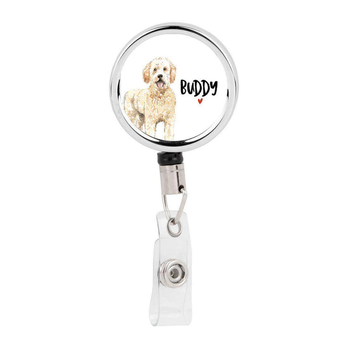 Retractable Badge Reel Holder With Clip, Custom Name Pet Dog Lover Collection 2-Set of 1-Andaz Press-Golden Doodle-