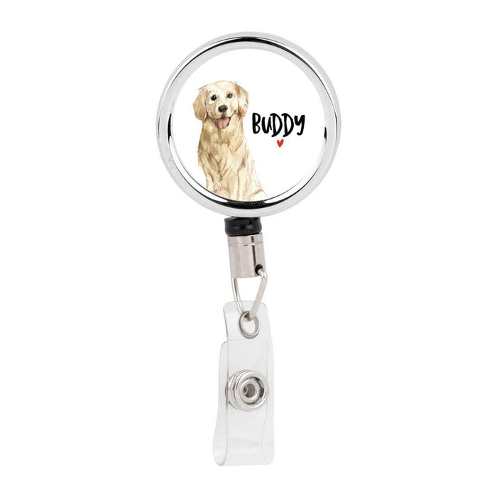 Retractable Badge Reel Holder With Clip, Custom Name Pet Dog Lover Collection 2-Set of 1-Andaz Press-Golden Retriever-