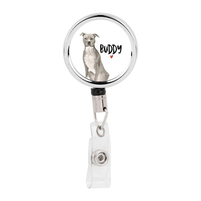 Retractable Badge Reel Holder With Clip, Custom Name Pet Dog Lover Collection 2-Set of 1-Andaz Press-Gray American Staffordshire Terrier 2-