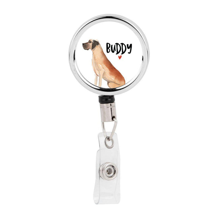 Retractable Badge Reel Holder With Clip, Custom Name Pet Dog Lover Collection 2-Set of 1-Andaz Press-Great Dane-