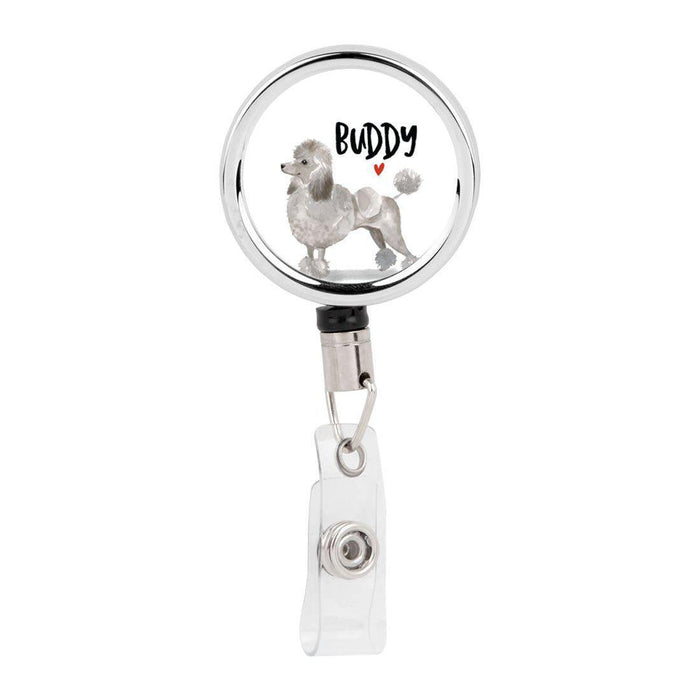 Retractable Badge Reel Holder With Clip, Custom Name Pet Dog Lover Collection 2-Set of 1-Andaz Press-Grey Poodle-