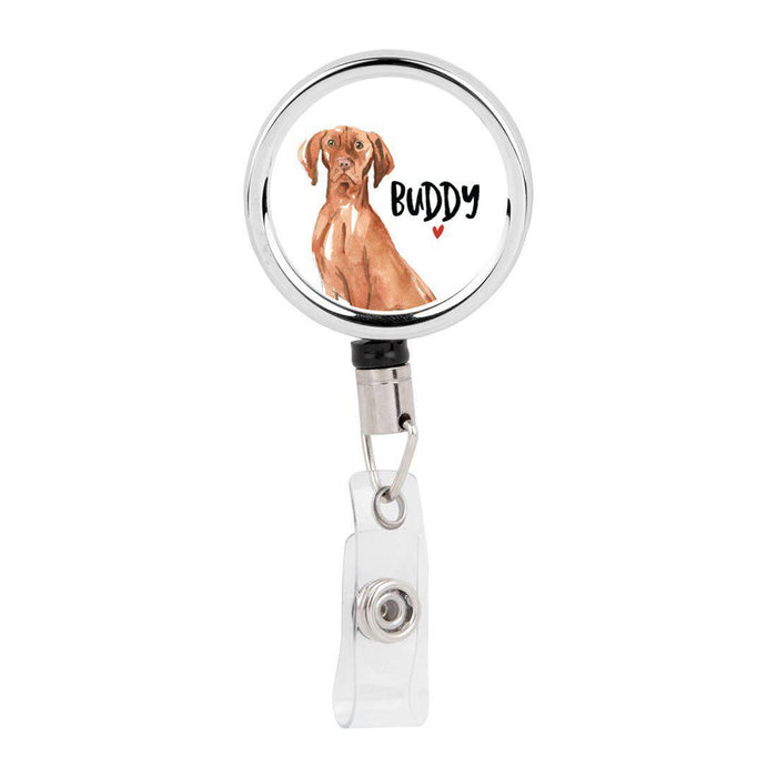 Retractable Badge Reel Holder With Clip, Custom Name Pet Dog Lover Collection 2-Set of 1-Andaz Press-Hungarian Vizsla-