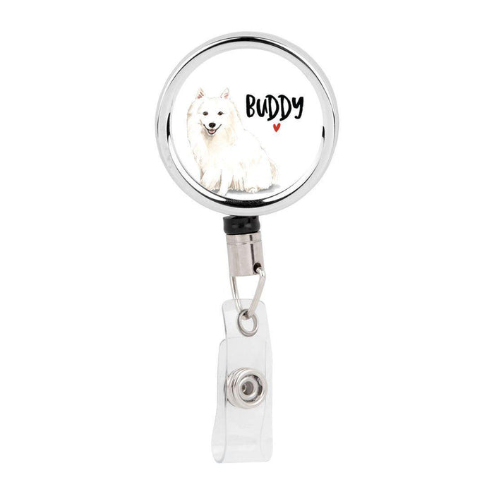 Retractable Badge Reel Holder With Clip, Custom Name Pet Dog Lover Collection 2-Set of 1-Andaz Press-Japanese Spitz-