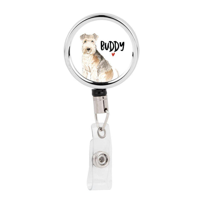 Retractable Badge Reel Holder With Clip, Custom Name Pet Dog Lover Collection 2-Set of 1-Andaz Press-Lakeland Terrier-