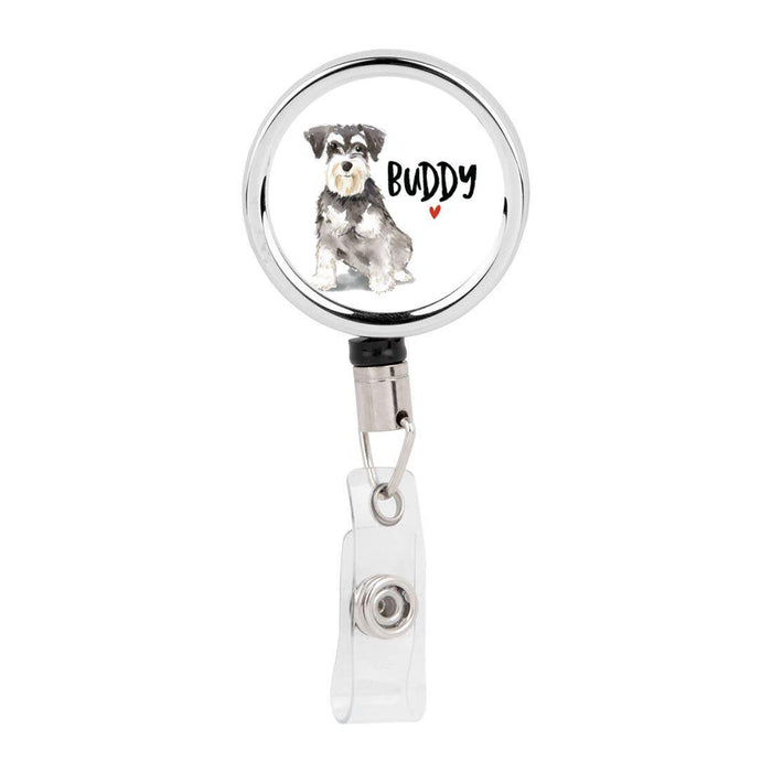 Retractable Badge Reel Holder With Clip, Custom Name Pet Dog Lover Collection 2-Set of 1-Andaz Press-Miniature Schnauzer-