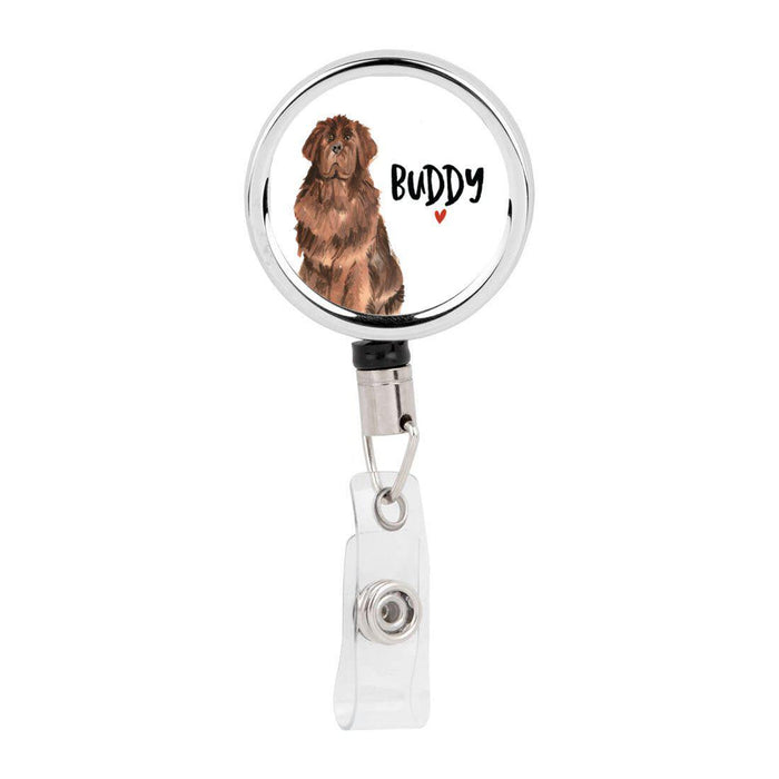 Retractable Badge Reel Holder With Clip, Custom Name Pet Dog Lover Collection 2-Set of 1-Andaz Press-Newfoundland-