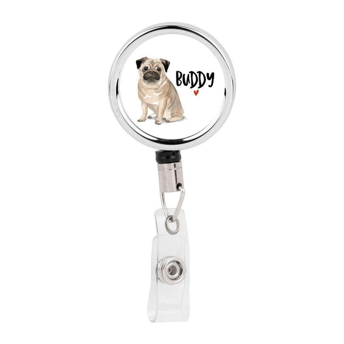 Retractable Badge Reel Holder With Clip, Custom Name Pet Dog Lover Collection 2-Set of 1-Andaz Press-Pug-