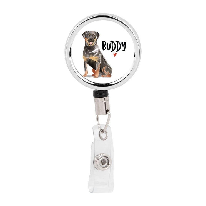 Retractable Badge Reel Holder With Clip, Custom Name Pet Dog Lover Collection 2-Set of 1-Andaz Press-Rottweiler-