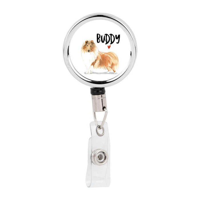 Retractable Badge Reel Holder With Clip, Custom Name Pet Dog Lover Collection 2-Set of 1-Andaz Press-Rough Collie-