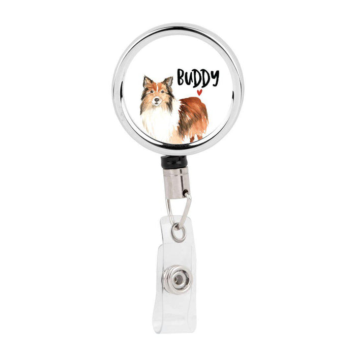Retractable Badge Reel Holder With Clip, Custom Name Pet Dog Lover Collection 2-Set of 1-Andaz Press-Shetland Sheepdog-