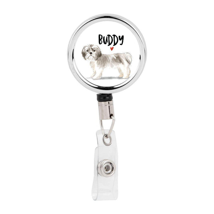 Retractable Badge Reel Holder With Clip, Custom Name Pet Dog Lover Collection 2-Set of 1-Andaz Press-Shih Tzu Long Hair-