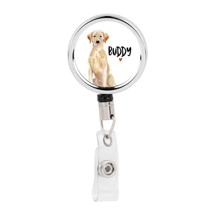 Retractable Badge Reel Holder With Clip, Custom Name Pet Dog Lover Collection 2-Set of 1-Andaz Press-Tan Golden Labrador Retriever-