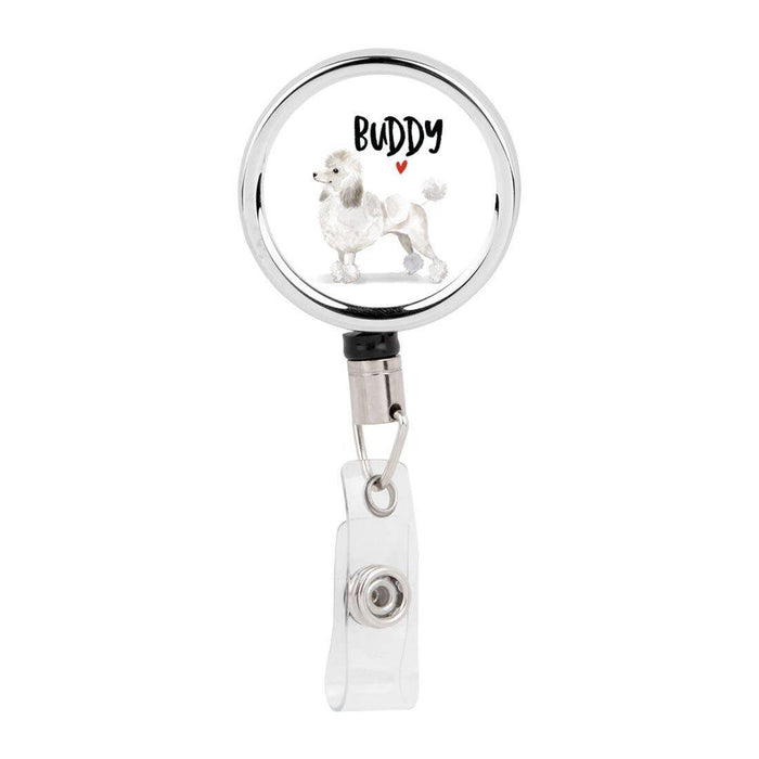 Retractable Badge Reel Holder With Clip, Custom Name Pet Dog Lover Collection 2-Set of 1-Andaz Press-White Poodle-