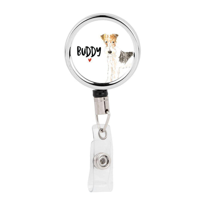 Retractable Badge Reel Holder With Clip, Custom Name Pet Dog Lover Collection 2-Set of 1-Andaz Press-Wire Haired Fox Terrier-