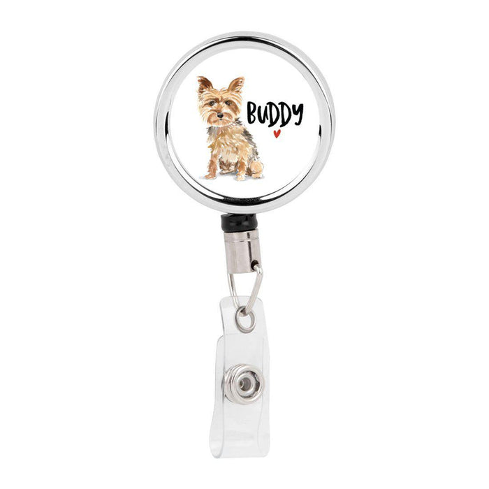 Retractable Badge Reel Holder With Clip, Custom Name Pet Dog Lover Collection 2-Set of 1-Andaz Press-Yorkshire Terrier-