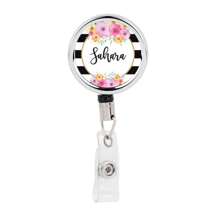 Retractable Badge Reel Holder With Clip, Custom Pink Peonies Floral Design-Set of 1-Andaz Press-Pink Peonies Flowers-