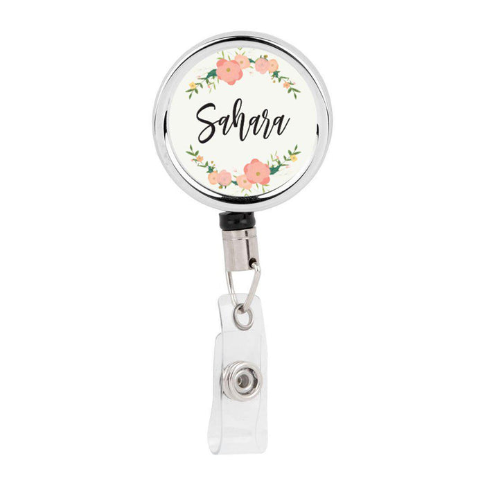 Retractable Badge Reel Holder With Clip, Custom Pink Peonies Floral Design-Set of 1-Andaz Press-Pink Peonies Flowers-
