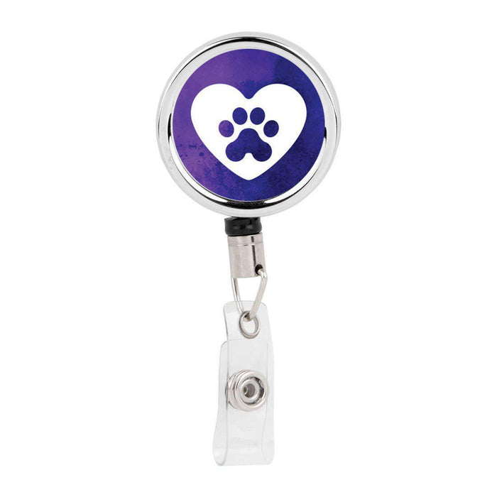 Retractable Badge Reel Holder With Clip, Dog Paw Pet Watercolor Design-Set of 1-Andaz Press-Dog Heart-