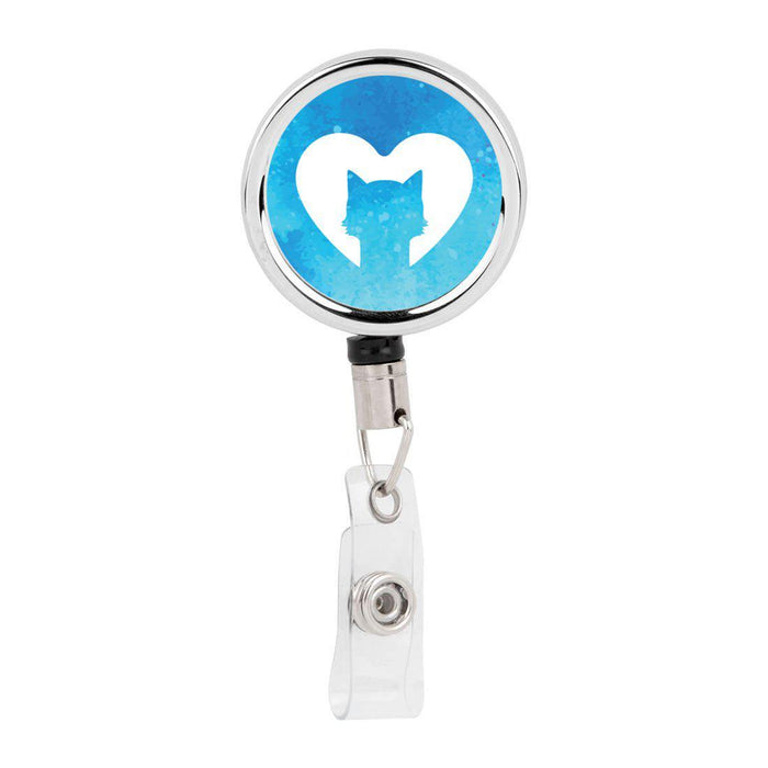 Retractable Badge Reel Holder With Clip, Dog Paw Pet Watercolor Design-Set of 1-Andaz Press-Cat Heart Pet-