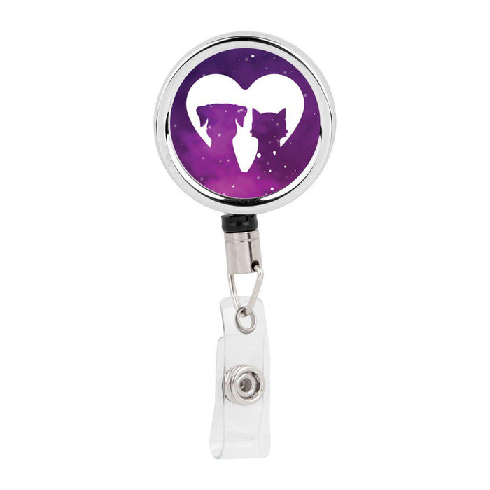 Retractable Badge Reel Holder With Clip, Dog Paw Pet Watercolor Design-Set of 1-Andaz Press-Heart Cat Dog Pet-