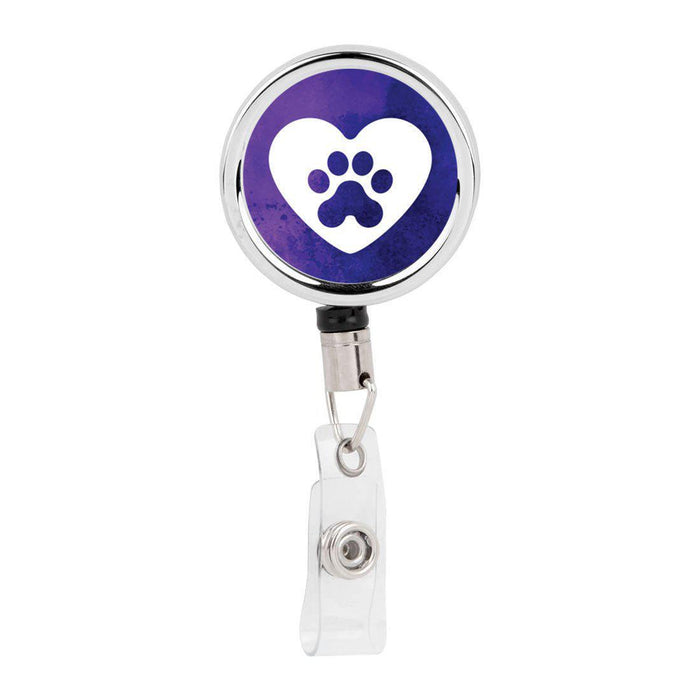 Retractable Badge Reel Holder With Clip, Dog Paw Pet Watercolor Design-Set of 1-Andaz Press-Heart Paw Pet Animal-